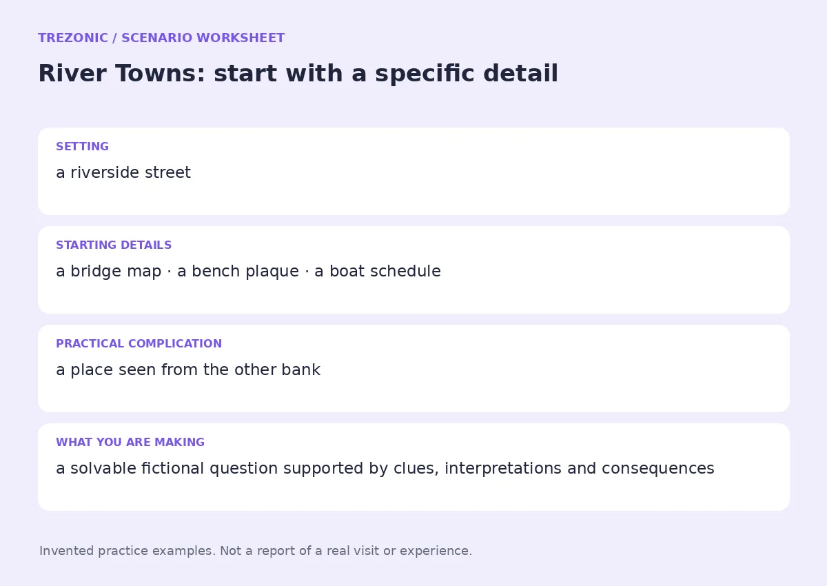 Practice worksheet for River Towns: setting, starting details, complication and goal