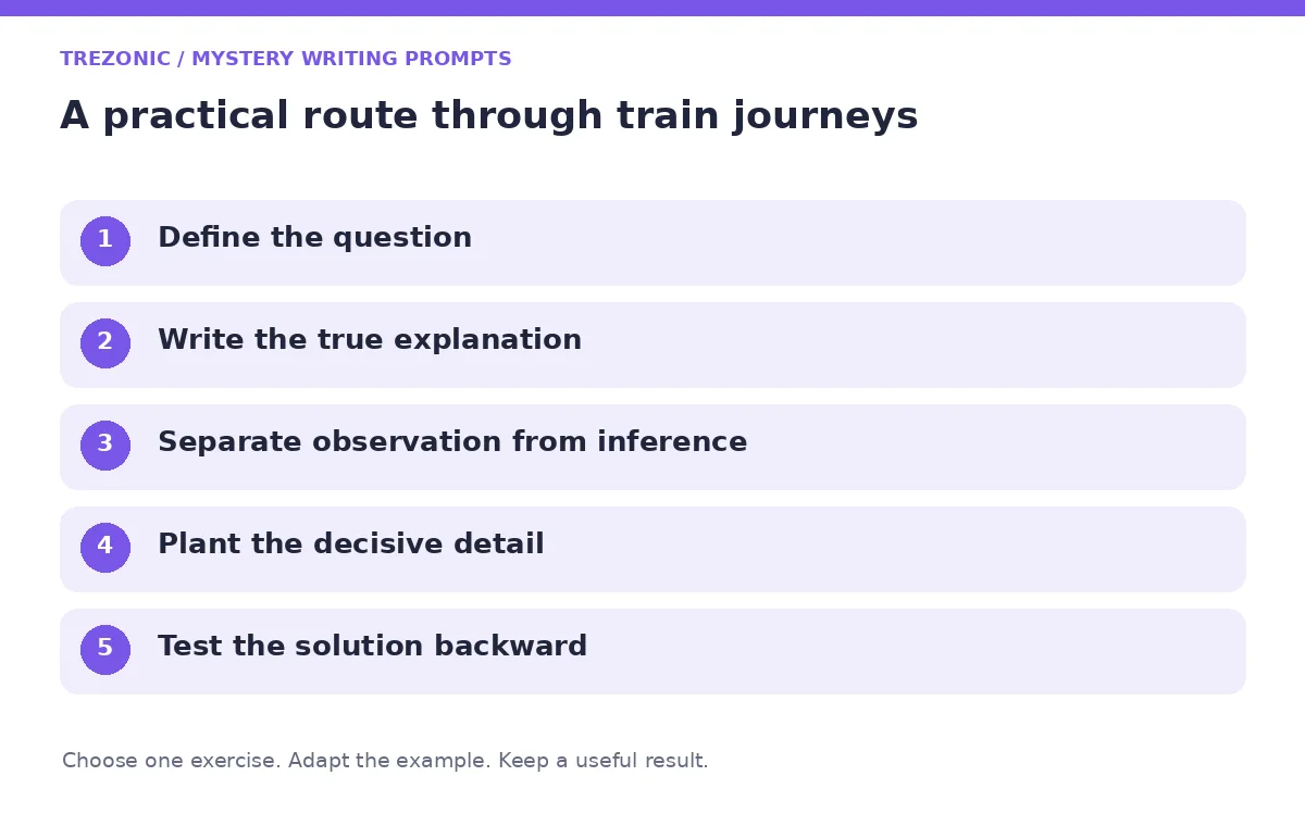 Five steps for mystery writing prompts about train journeys