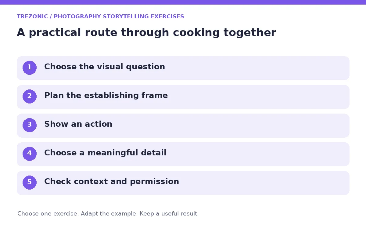 Five steps for photography storytelling exercises about cooking together