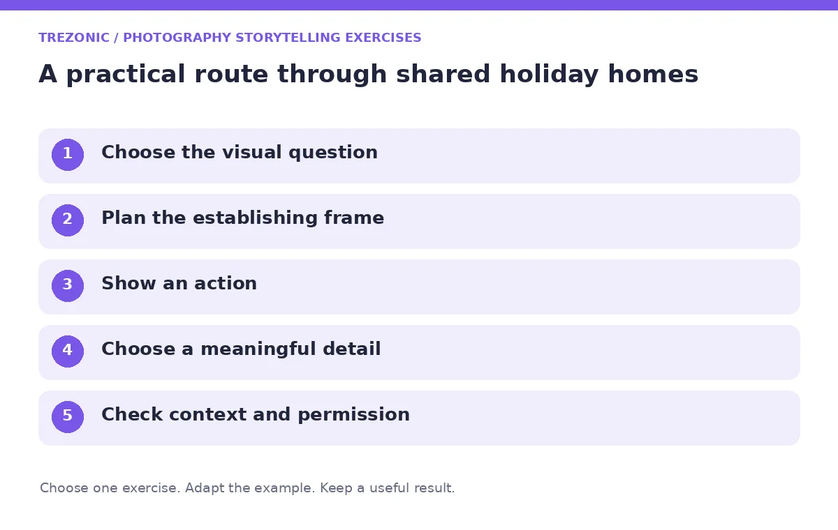 Five steps for photography storytelling exercises about shared holiday homes
