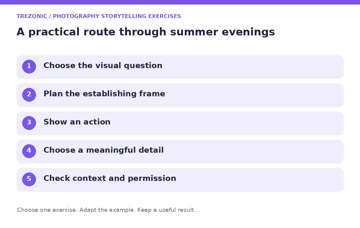 Five steps for photography storytelling exercises about summer evenings