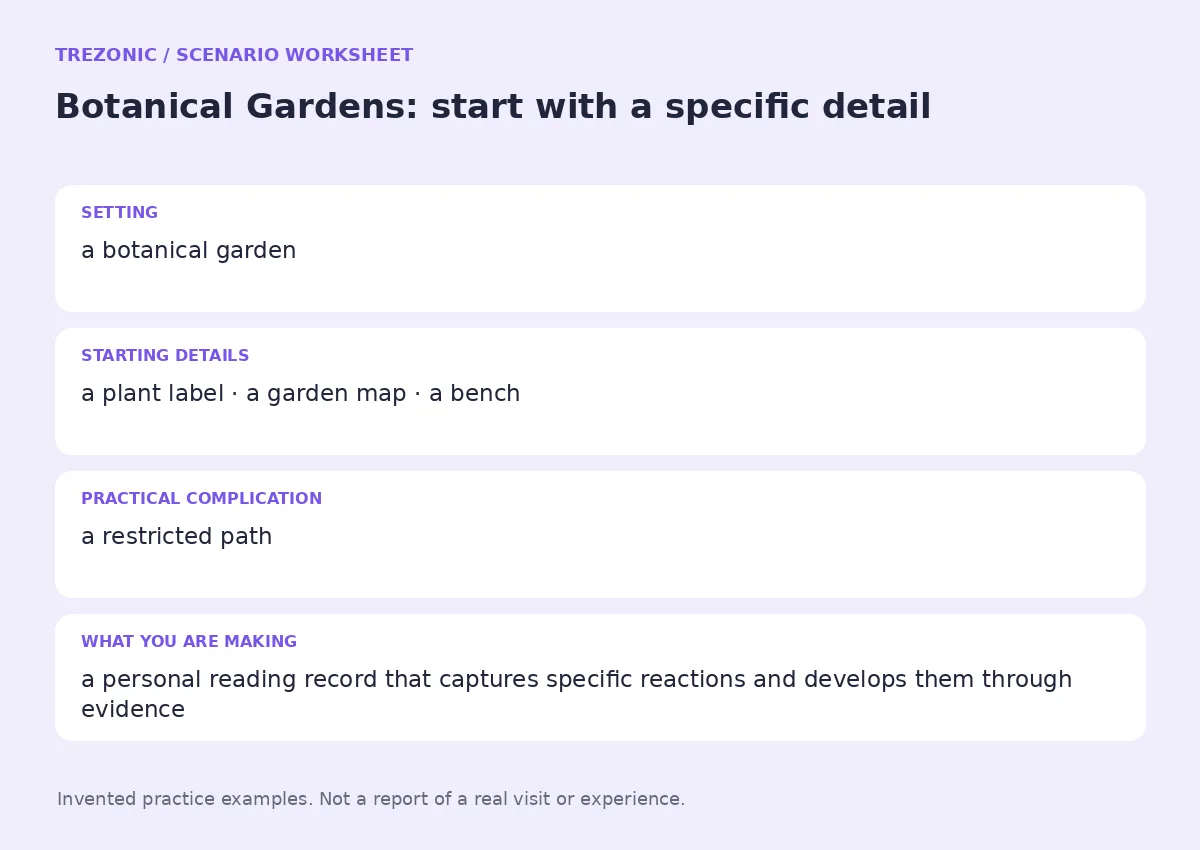 Practice worksheet for Botanical Gardens: setting, starting details, complication and goal