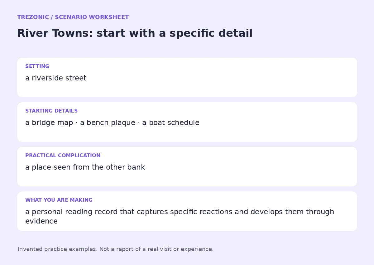 Practice worksheet for River Towns: setting, starting details, complication and goal