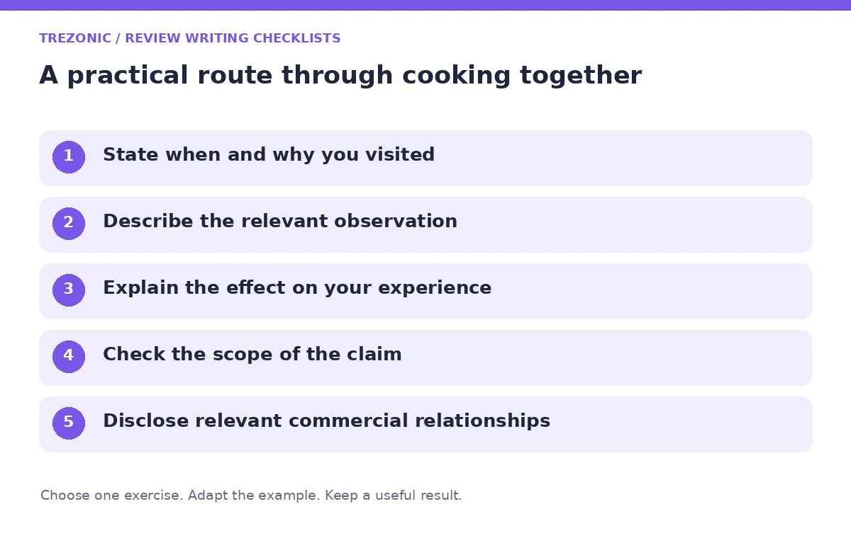 Five steps for review writing checklists about cooking together