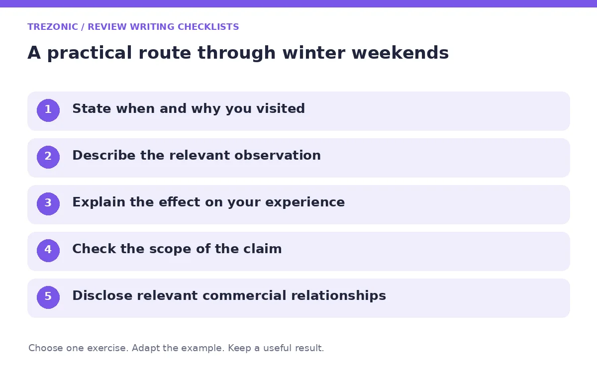 Five steps for review writing checklists about winter weekends