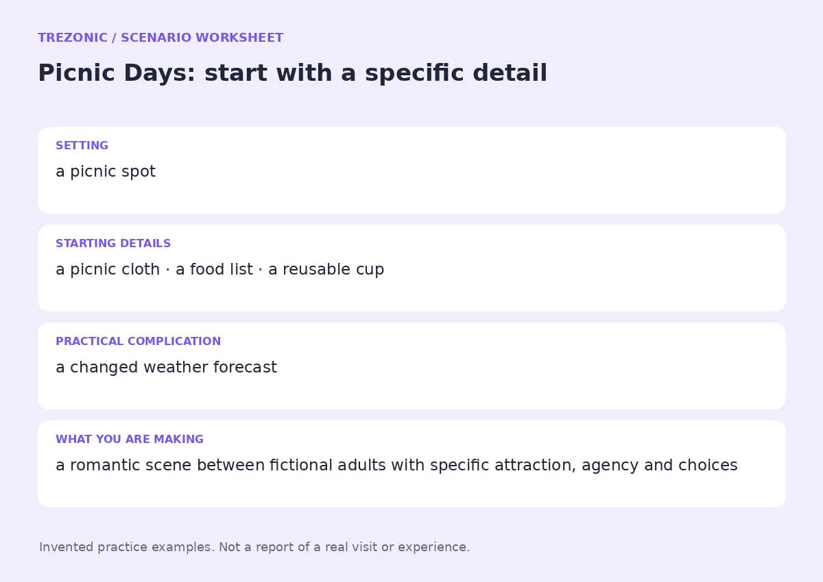 Practice worksheet for Picnic Days: setting, starting details, complication and goal