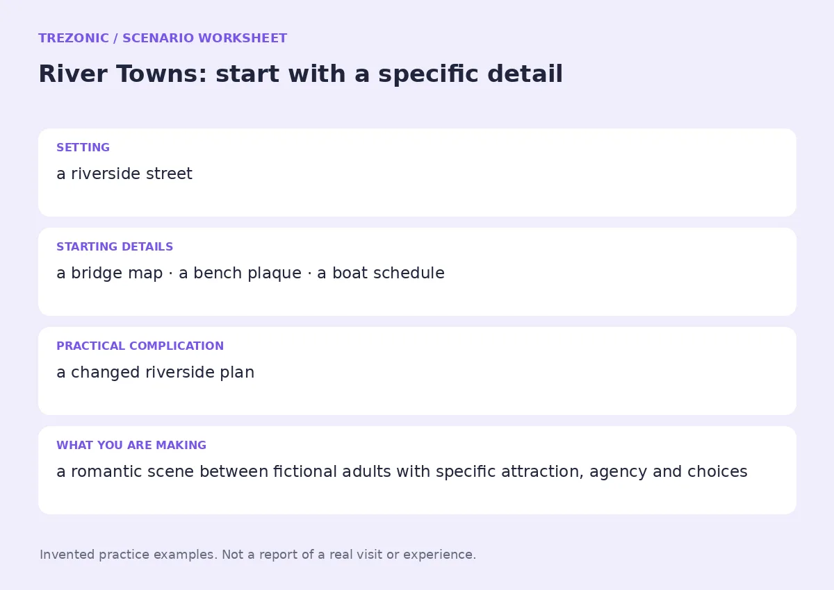 Practice worksheet for River Towns: setting, starting details, complication and goal