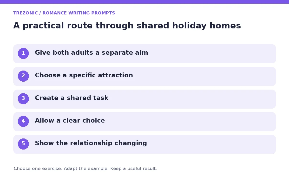 Five steps for romance writing prompts about shared holiday homes