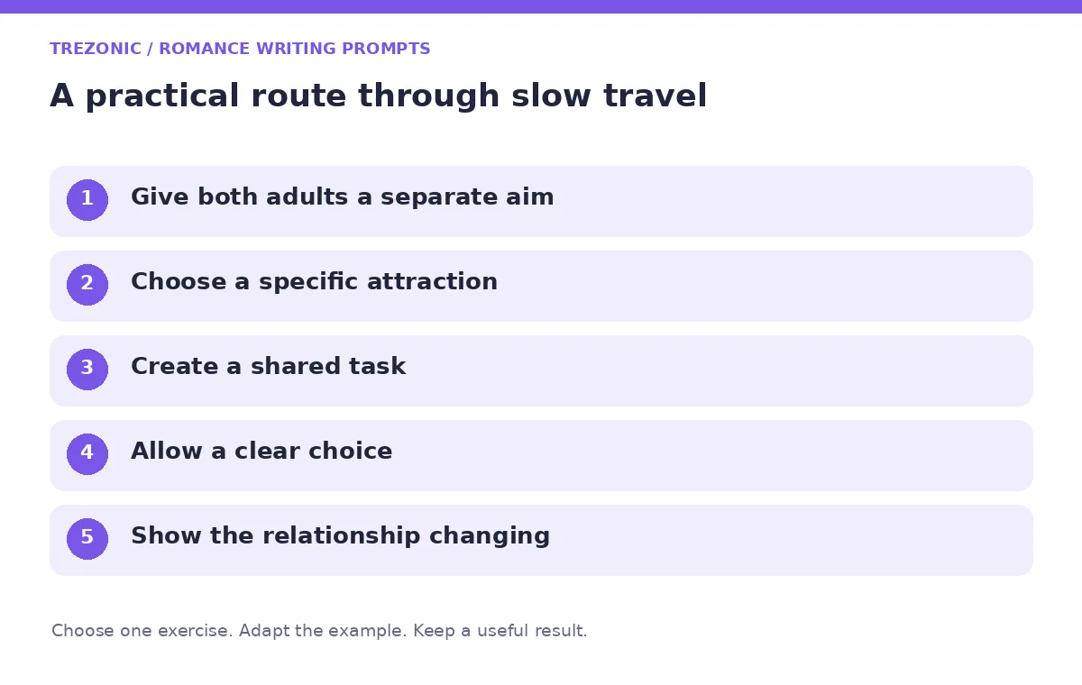 Five steps for romance writing prompts about slow travel