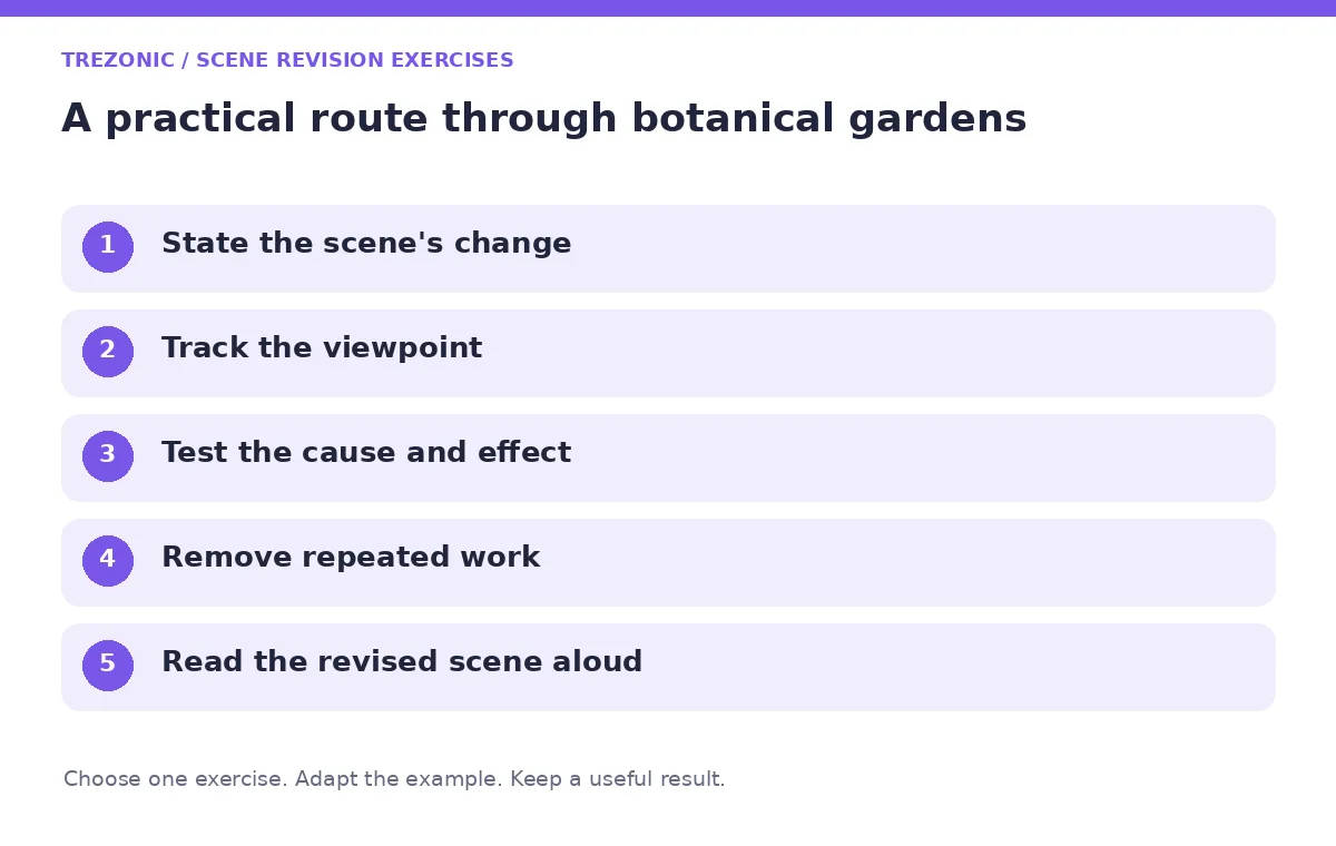 Five steps for scene revision exercises about botanical gardens