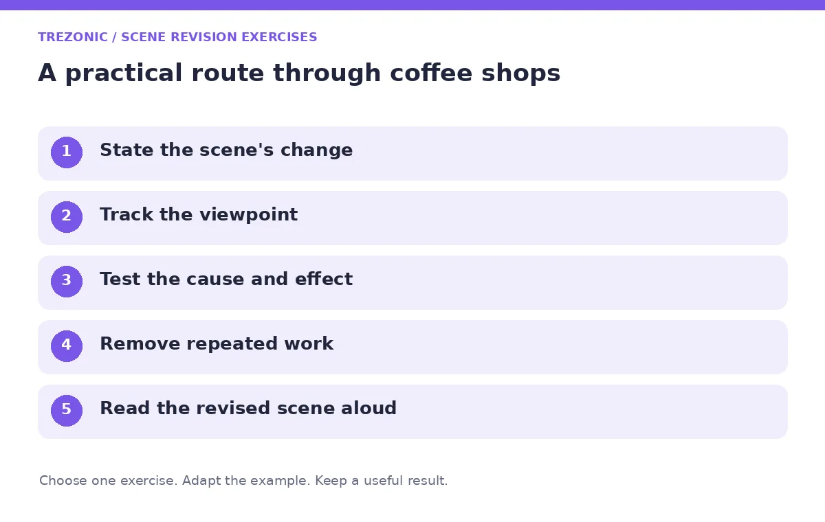 Five steps for scene revision exercises about coffee shops