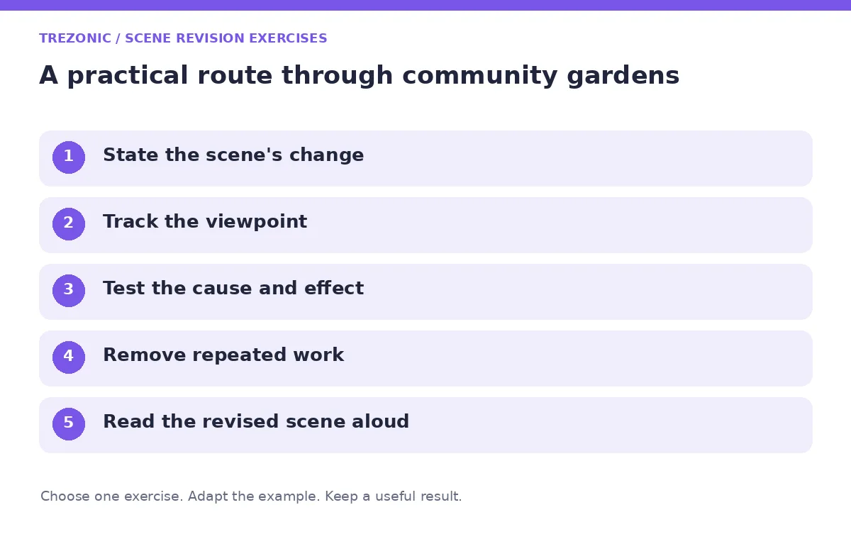 Five steps for scene revision exercises about community gardens