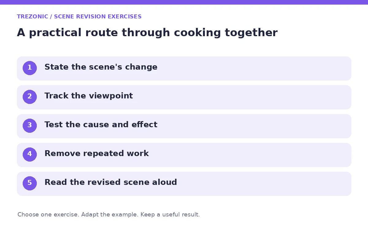 Five steps for scene revision exercises about cooking together