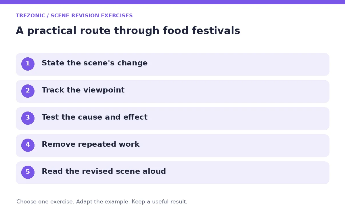 Five steps for scene revision exercises about food festivals