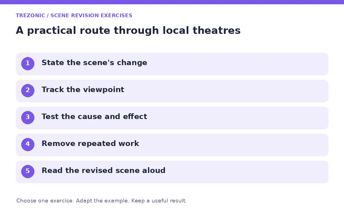 Five steps for scene revision exercises about local theatres