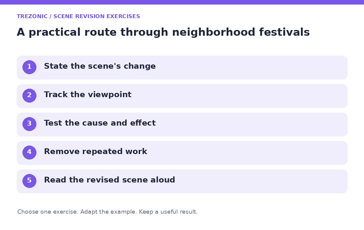 Five steps for scene revision exercises about neighborhood festivals