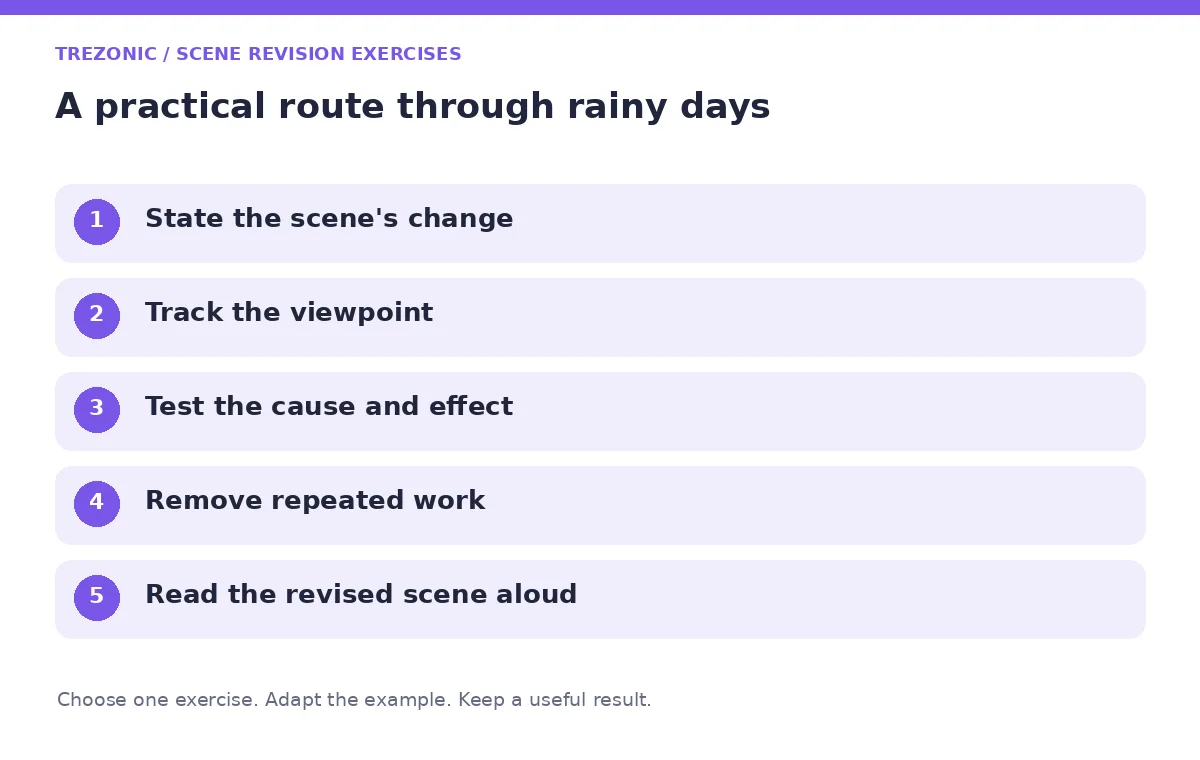 Five steps for scene revision exercises about rainy days