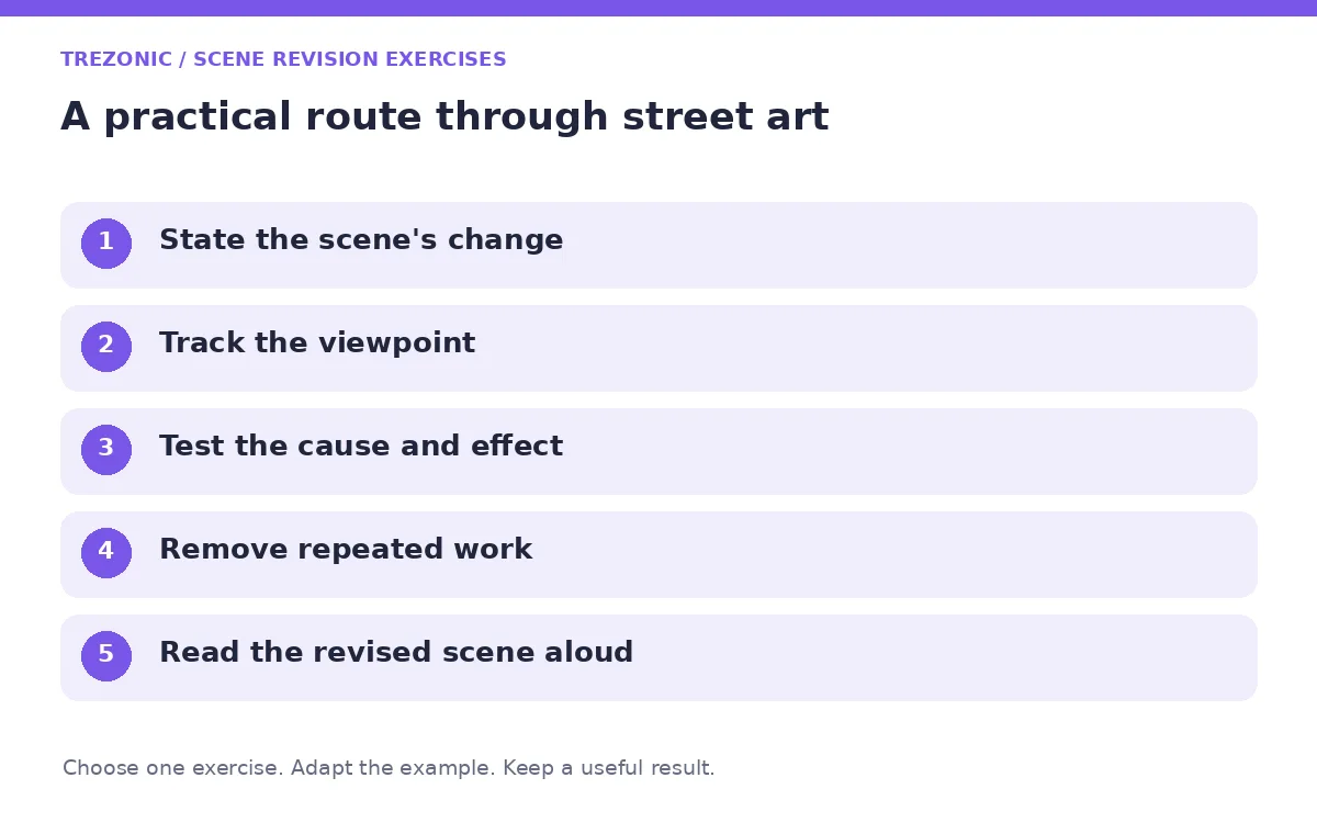 Five steps for scene revision exercises about street art
