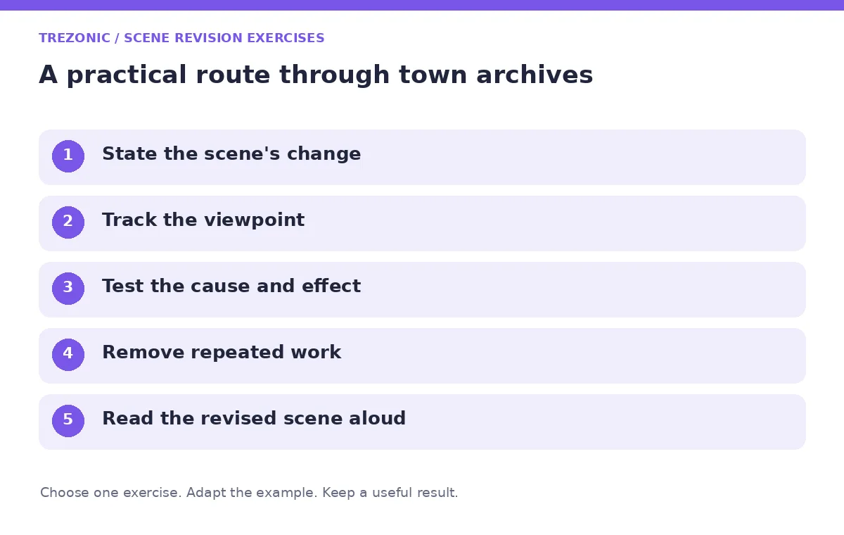 Five steps for scene revision exercises about town archives