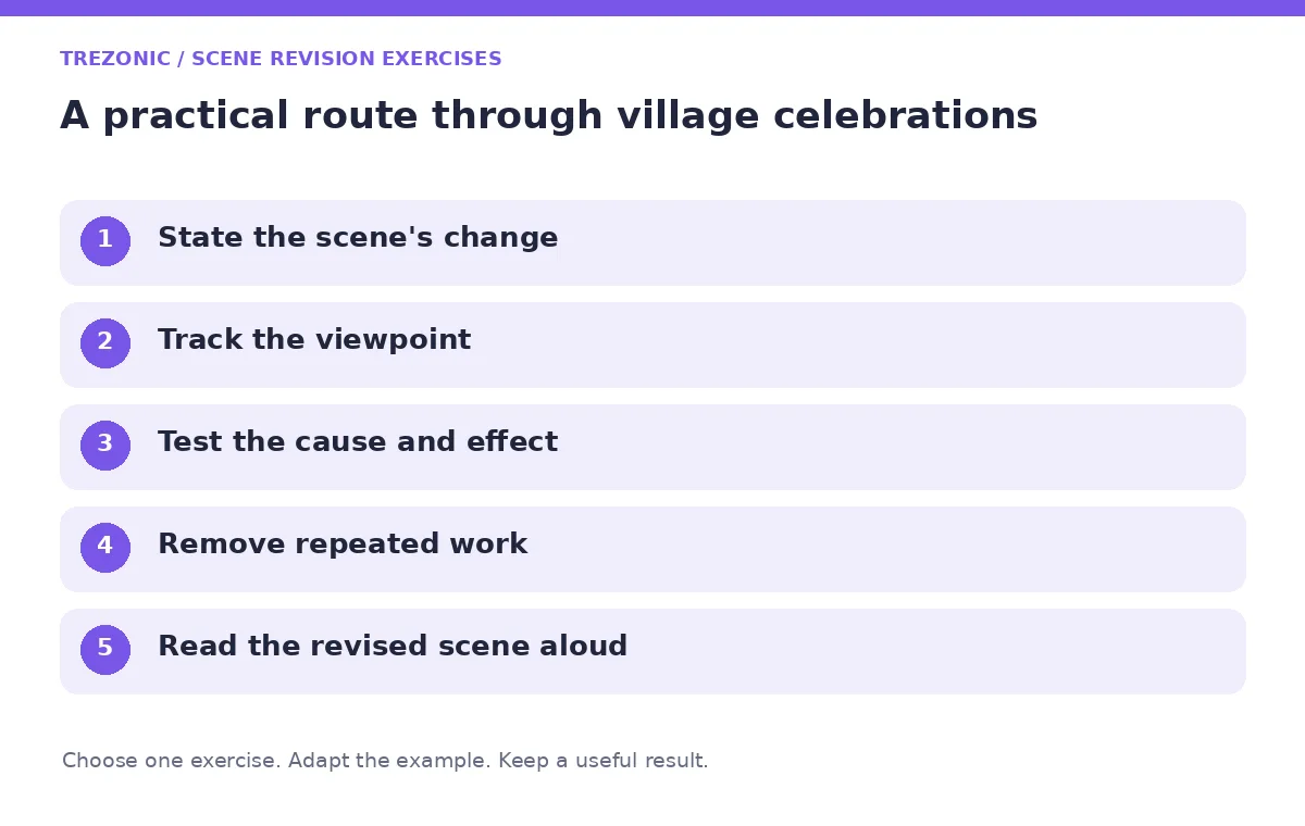 Five steps for scene revision exercises about village celebrations