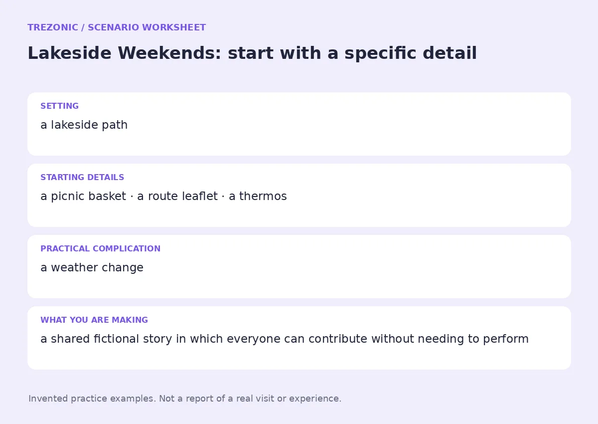 Practice worksheet for Lakeside Weekends: setting, starting details, complication and goal