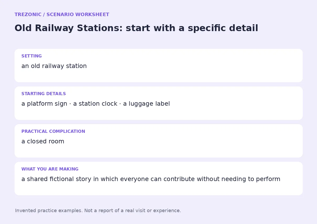 Practice worksheet for Old Railway Stations: setting, starting details, complication and goal