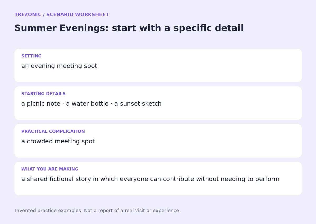 Practice worksheet for Summer Evenings: setting, starting details, complication and goal