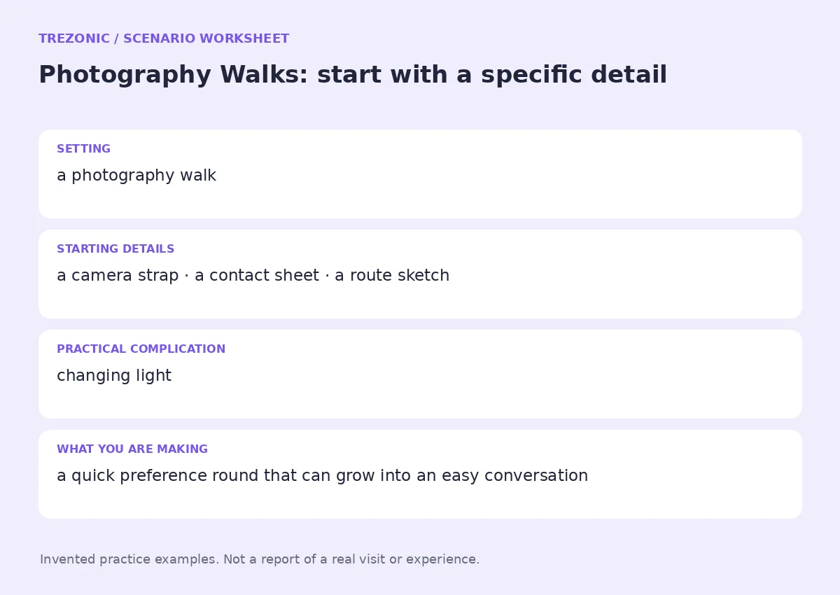 Practice worksheet for Photography Walks: setting, starting details, complication and goal