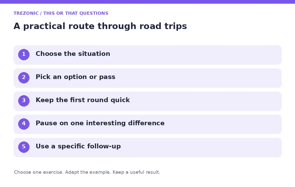 Five steps for this or that questions about road trips