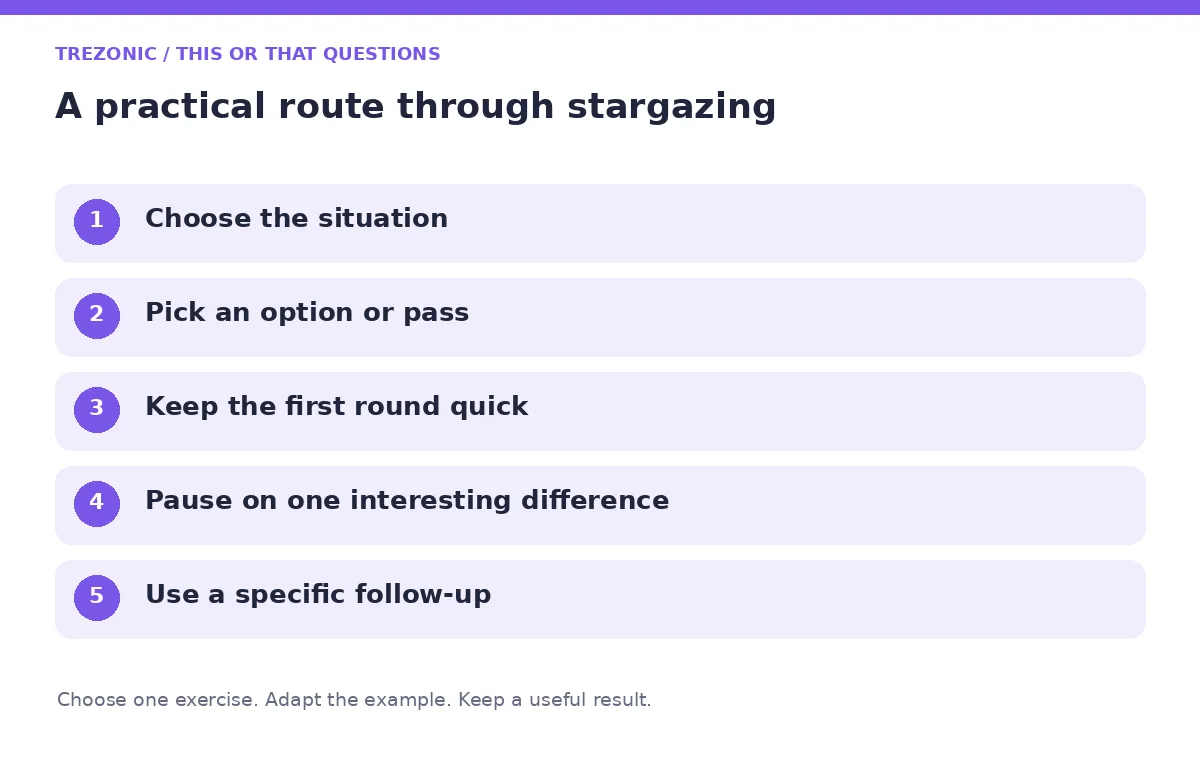 Five steps for this or that questions about stargazing