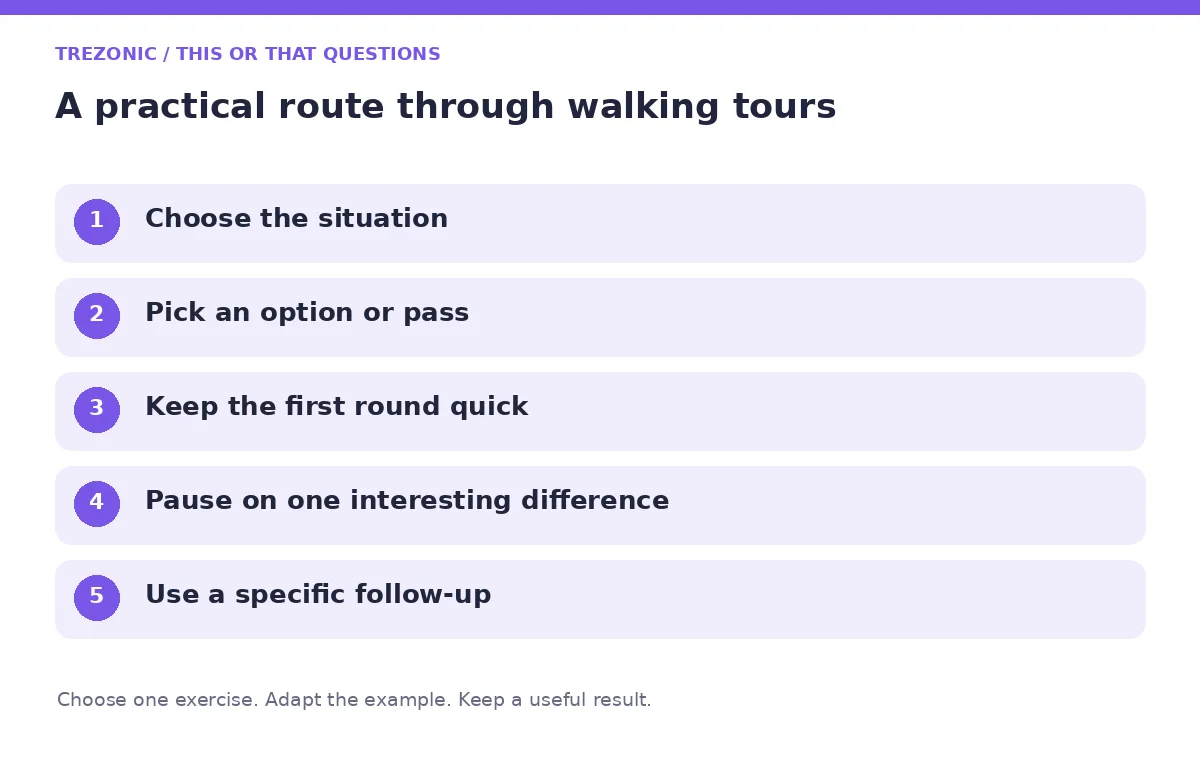 Five steps for this or that questions about walking tours