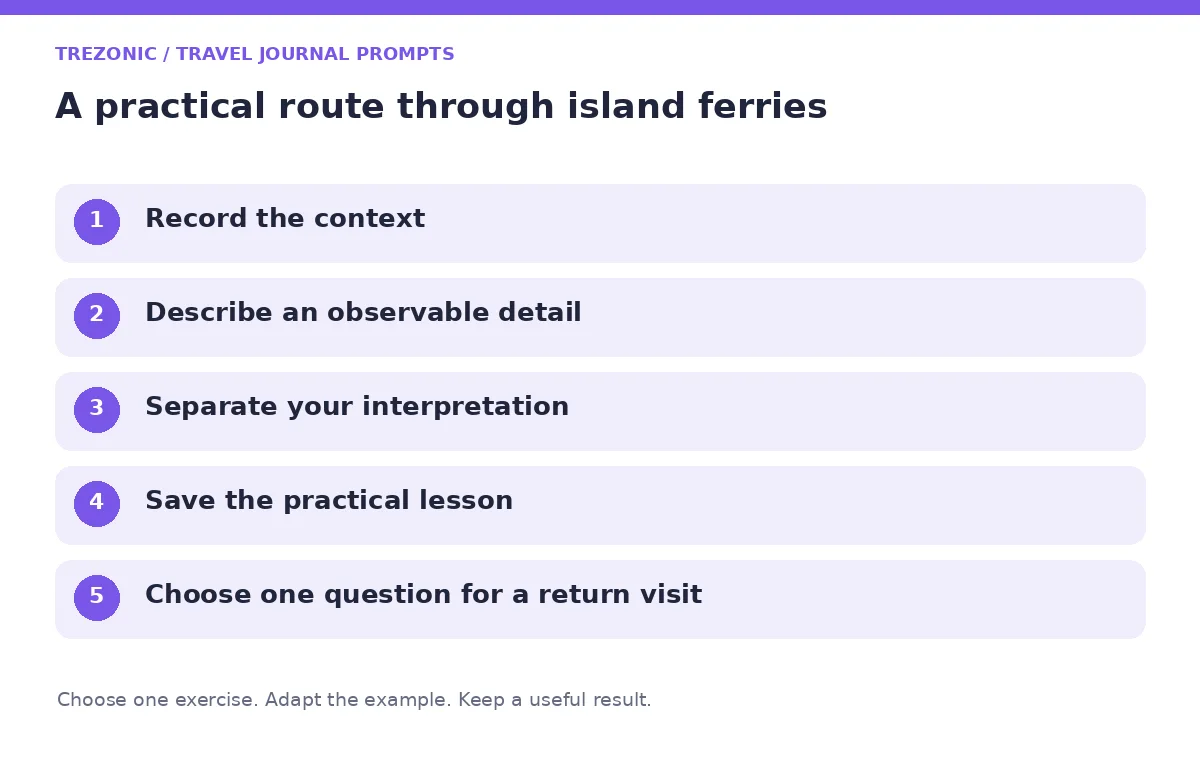 Five steps for travel journal prompts about island ferries