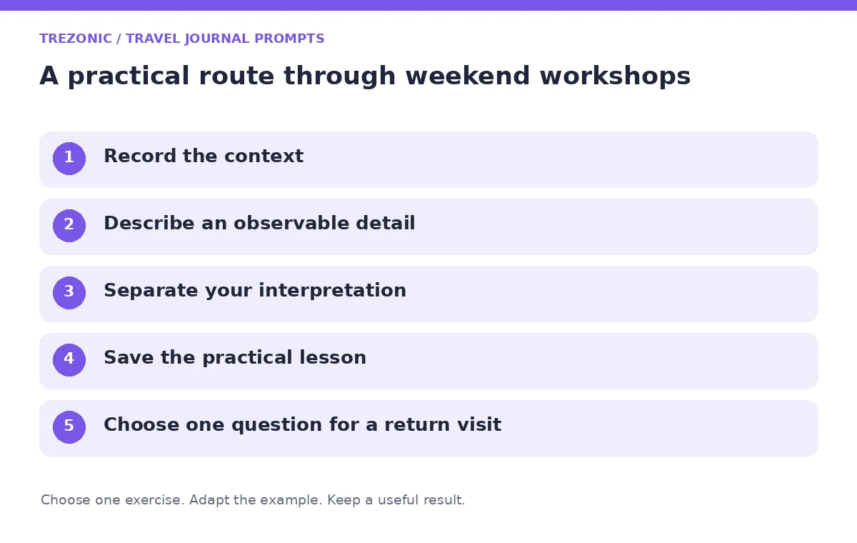 Five steps for travel journal prompts about weekend workshops