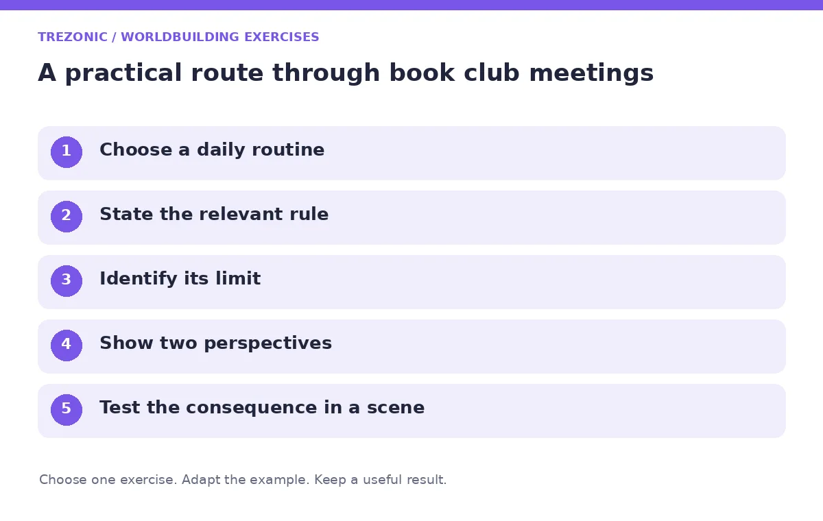 Five steps for worldbuilding exercises about book club meetings