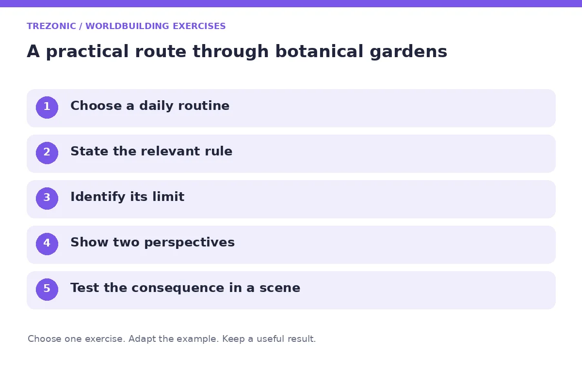 Five steps for worldbuilding exercises about botanical gardens
