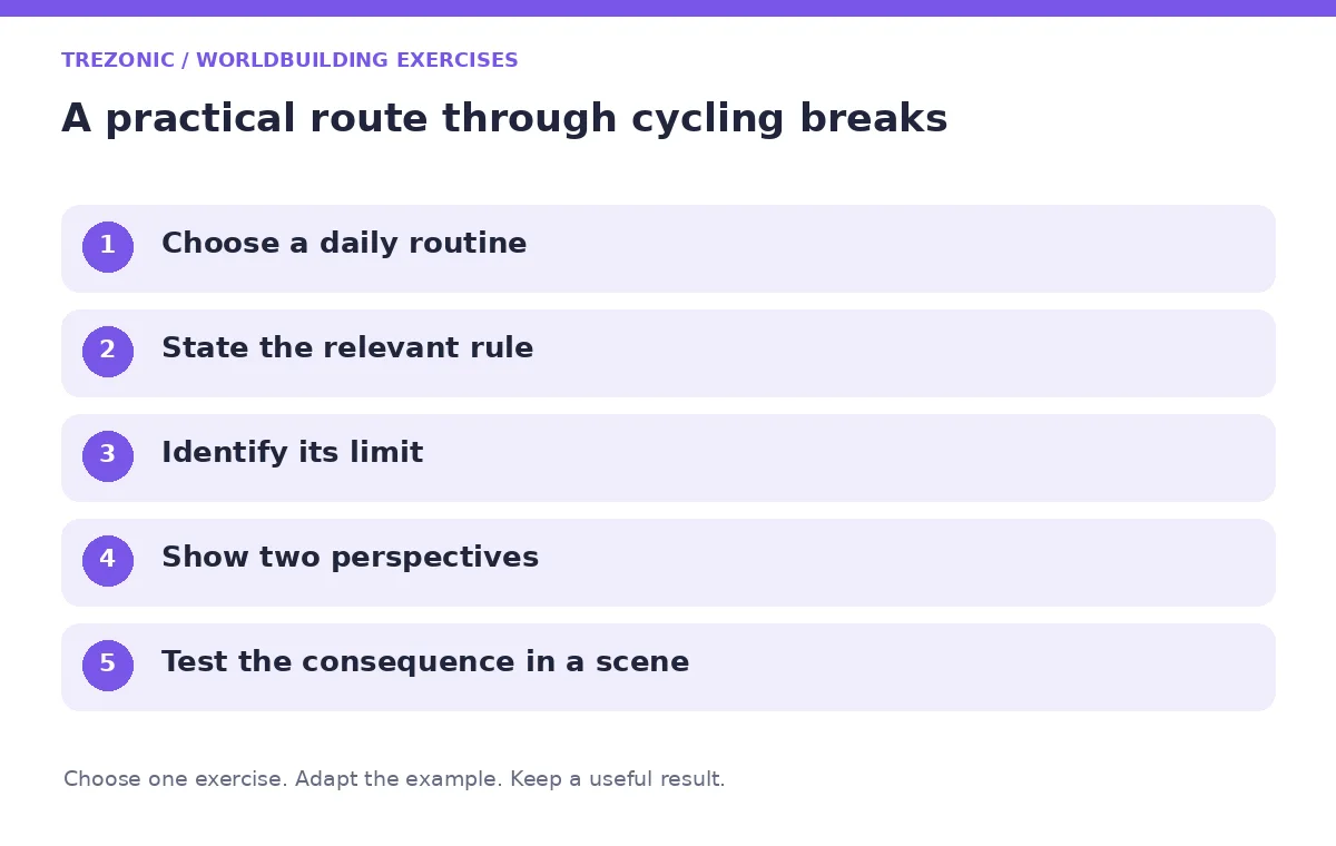 Five steps for worldbuilding exercises about cycling breaks