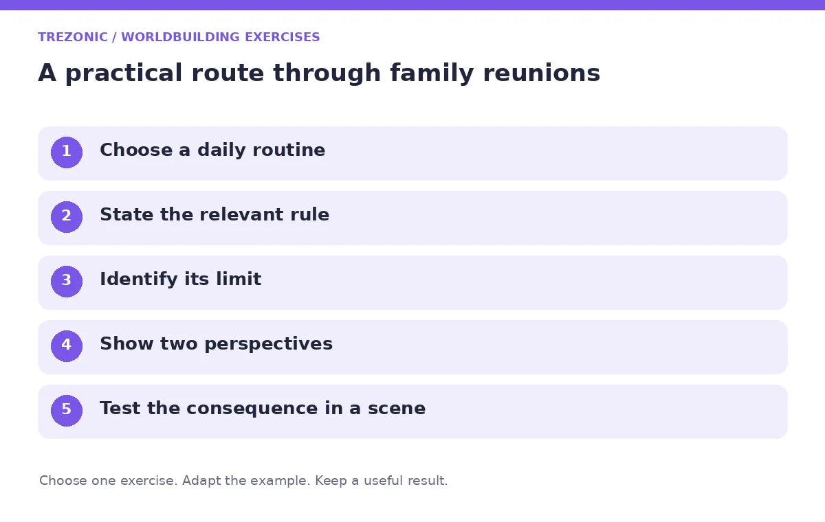 Five steps for worldbuilding exercises about family reunions