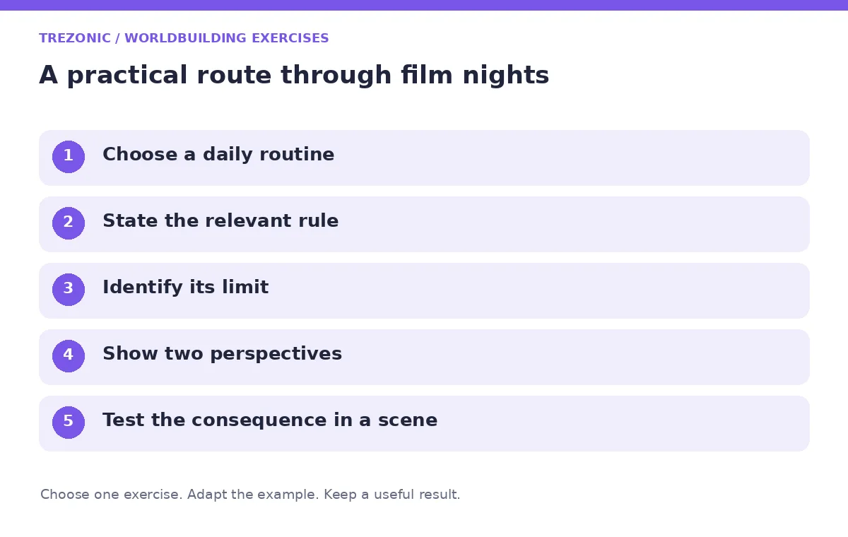 Five steps for worldbuilding exercises about film nights