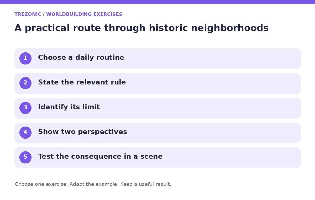 Five steps for worldbuilding exercises about historic neighborhoods
