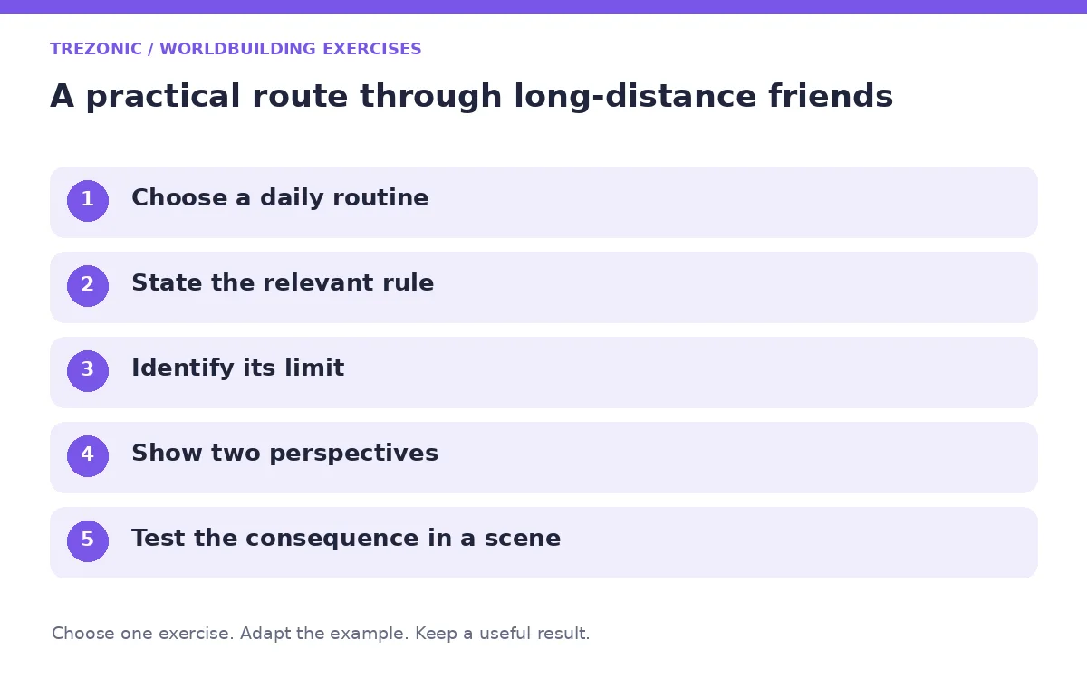 Five steps for worldbuilding exercises about long-distance friends