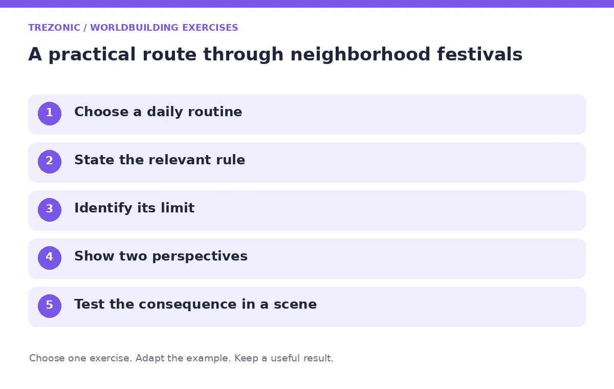 Five steps for worldbuilding exercises about neighborhood festivals