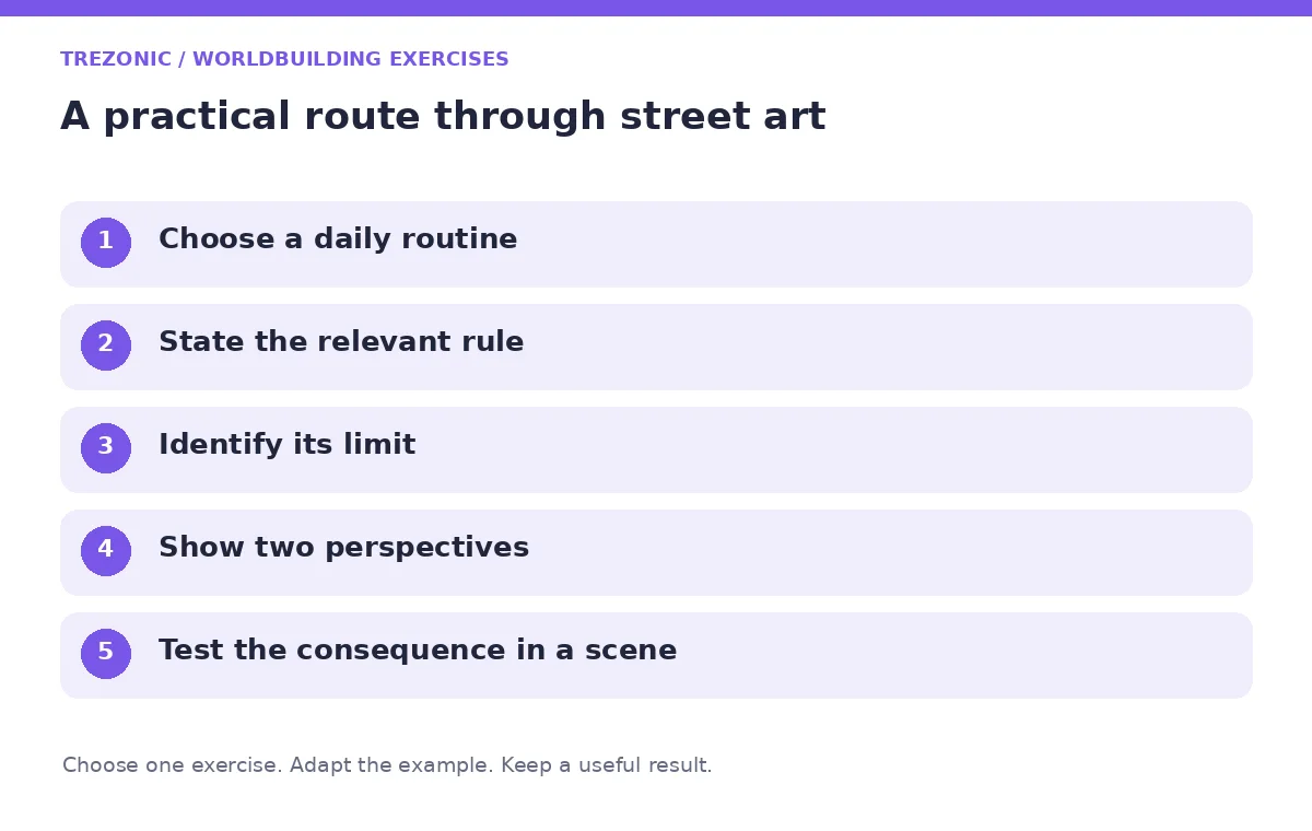 Five steps for worldbuilding exercises about street art